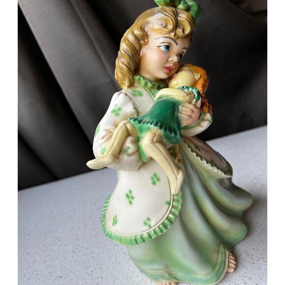 Signed Shull Ceramic Chalkware Girl with Doll 9” Figurine - Picture 7 of 9